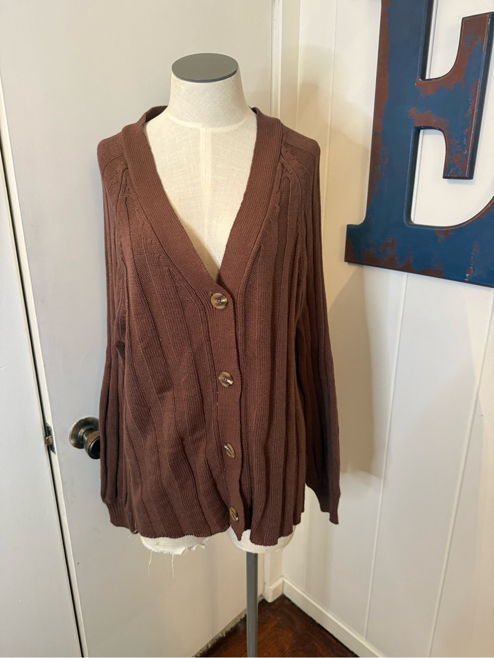 Forever 21 Chocolate Brown Cable Knit Button Cardigan Sz M NWT